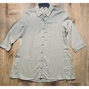 Philosophy Women's Linen Blend Button Front Long Blouse M Beige Quiet Luxury